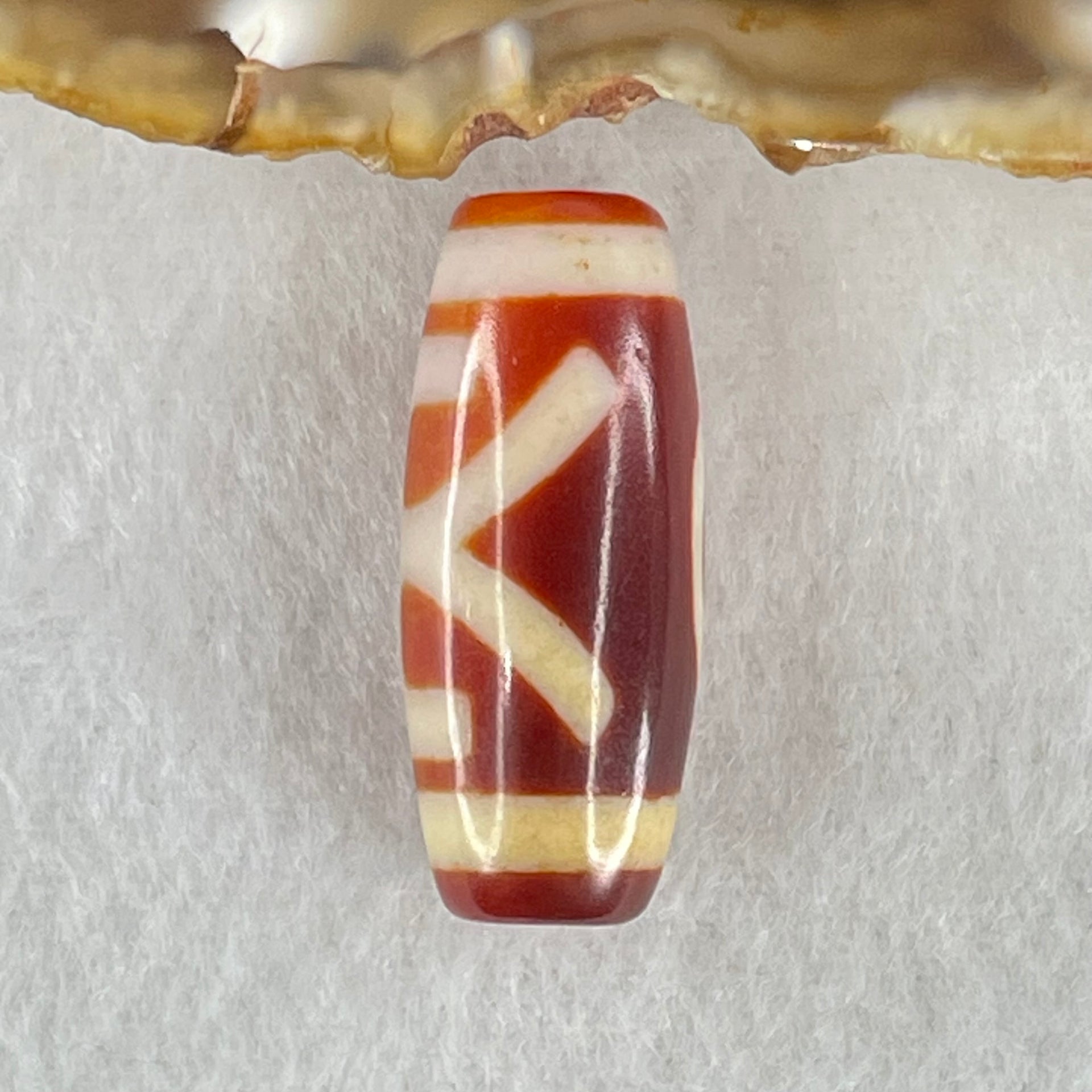 Natural Powerful Tibetan Old Oily Red White Agate Patina Guiren Tairen Human Benefactor Dzi Bead Heavenly Master (Tian Zhu) 贵人天珠 6.21g 28.3 by 12.1mm - Huangs Jadeite and Jewelry Pte Ltd