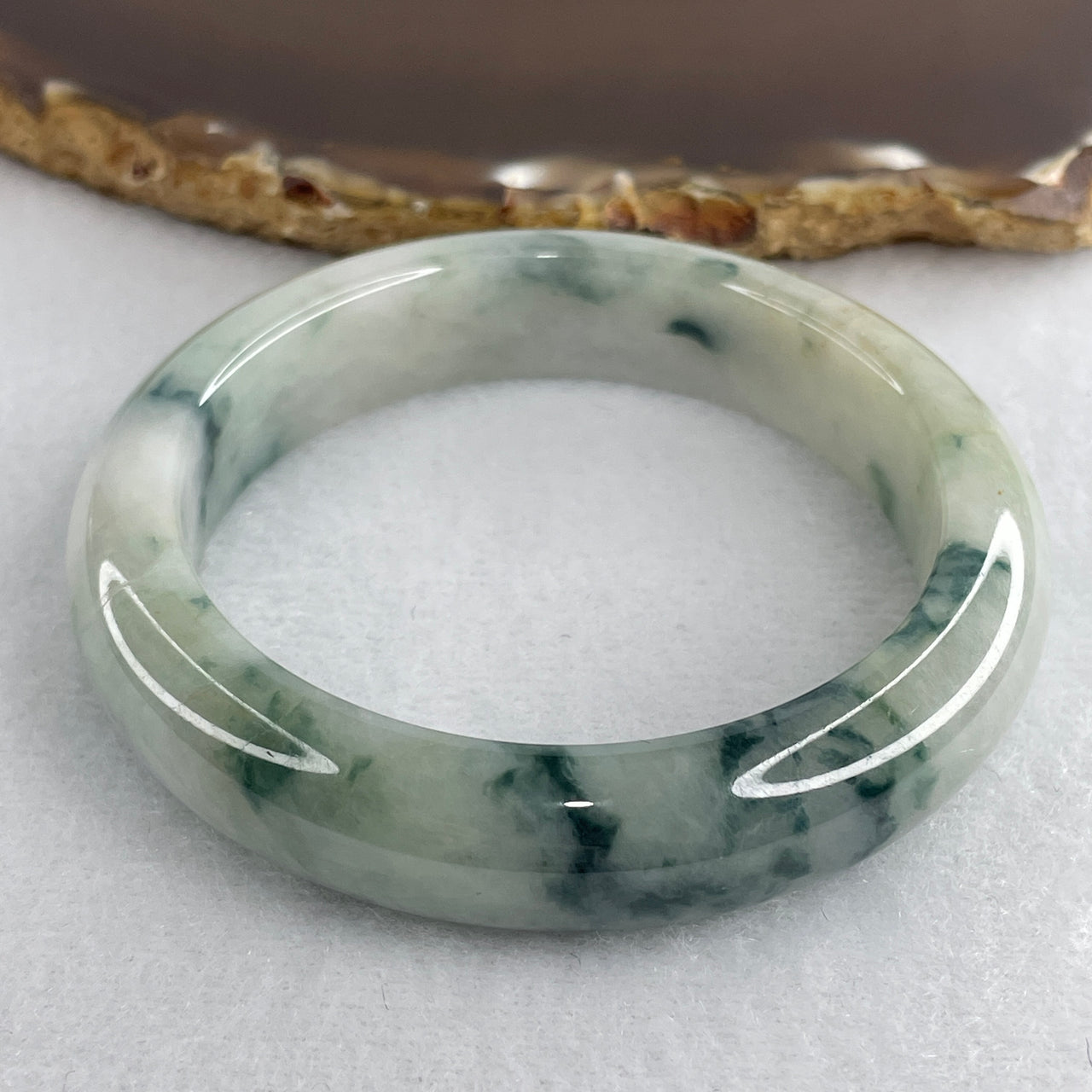 Natural Type A Multicolor Jadeite Bangle | 52.6mm Light Green with Deep Blueish-Green Floating Flora "Piao Hua" | External Line "Fei Cui" Round Wrist Heirloom (54.80g 12.6x8.6mm)