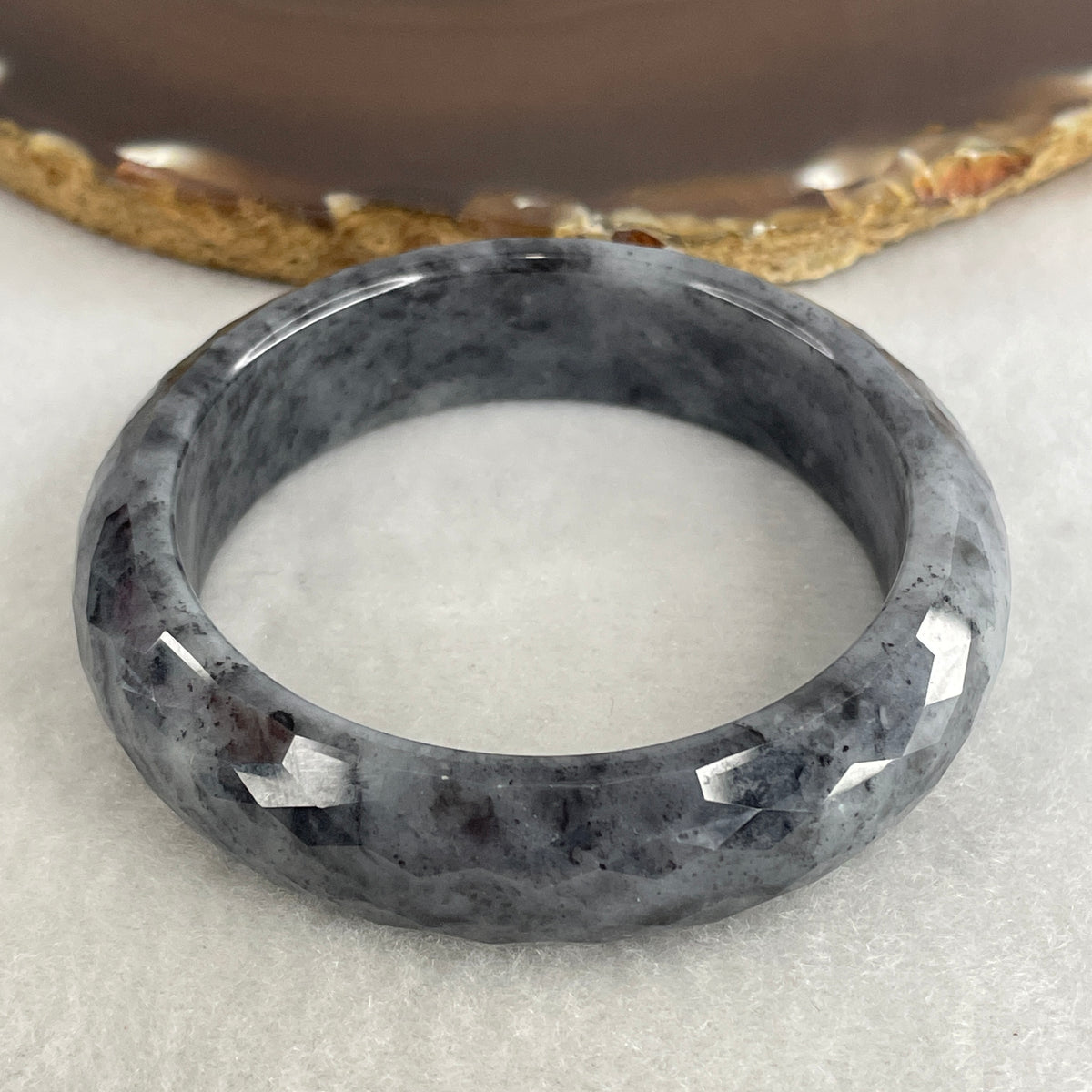 Certified Natural Type A Wuji Grey Jadeite Faceted Bangle | (61.32g | 52.2mm | 15.2mm x 9.1mm | Close to Perfect | Synergy, "Wuji" Spatial Protection & Feng Shui Wealth Guard Anchor)