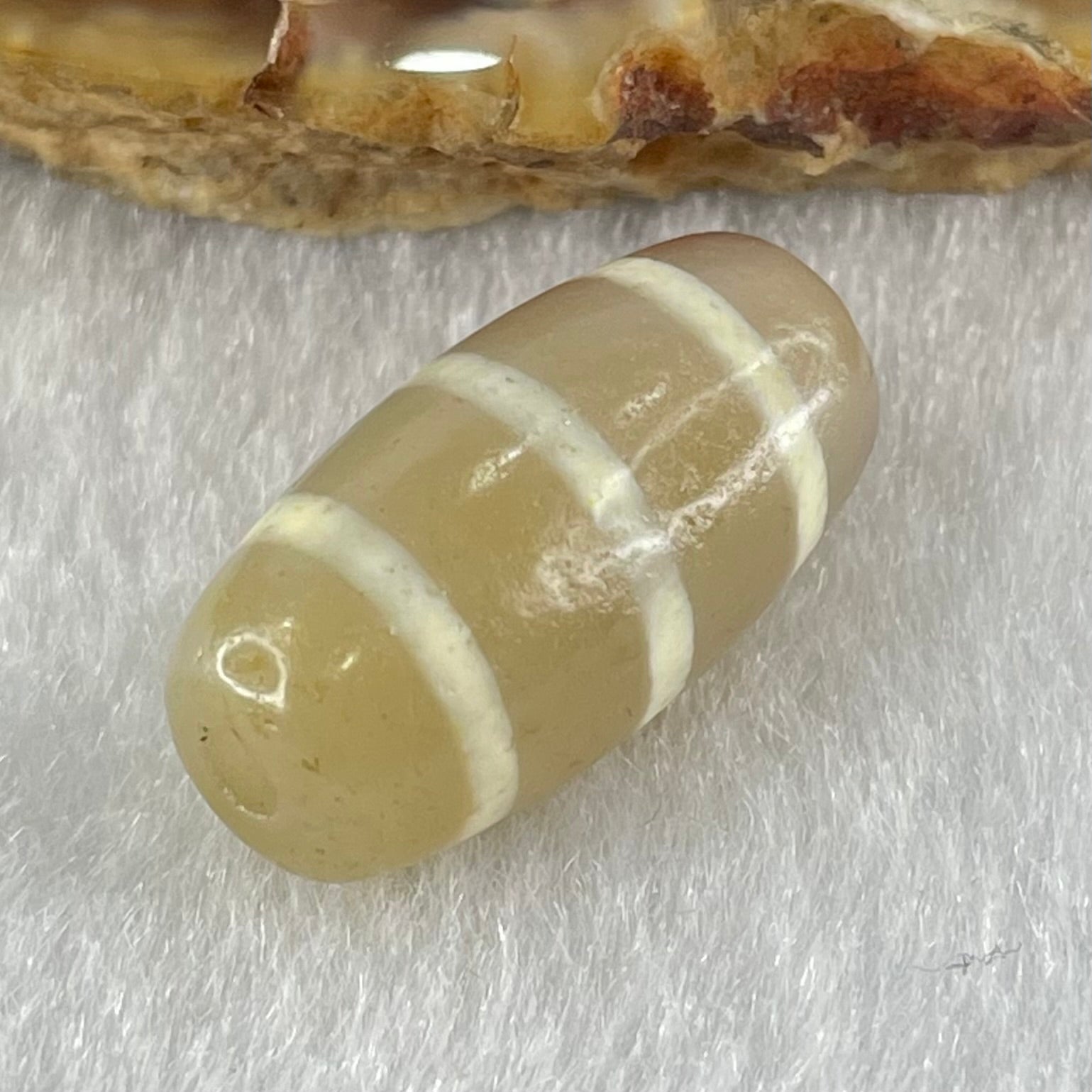 Natural Powerful Tibetan Old Oily Agate 3-Lines Dzi Bead Heavenly Master (Tian Zhu) 三行天诛 3.21g 20.0 by 10.4mm - Huangs Jadeite and Jewelry Pte Ltd