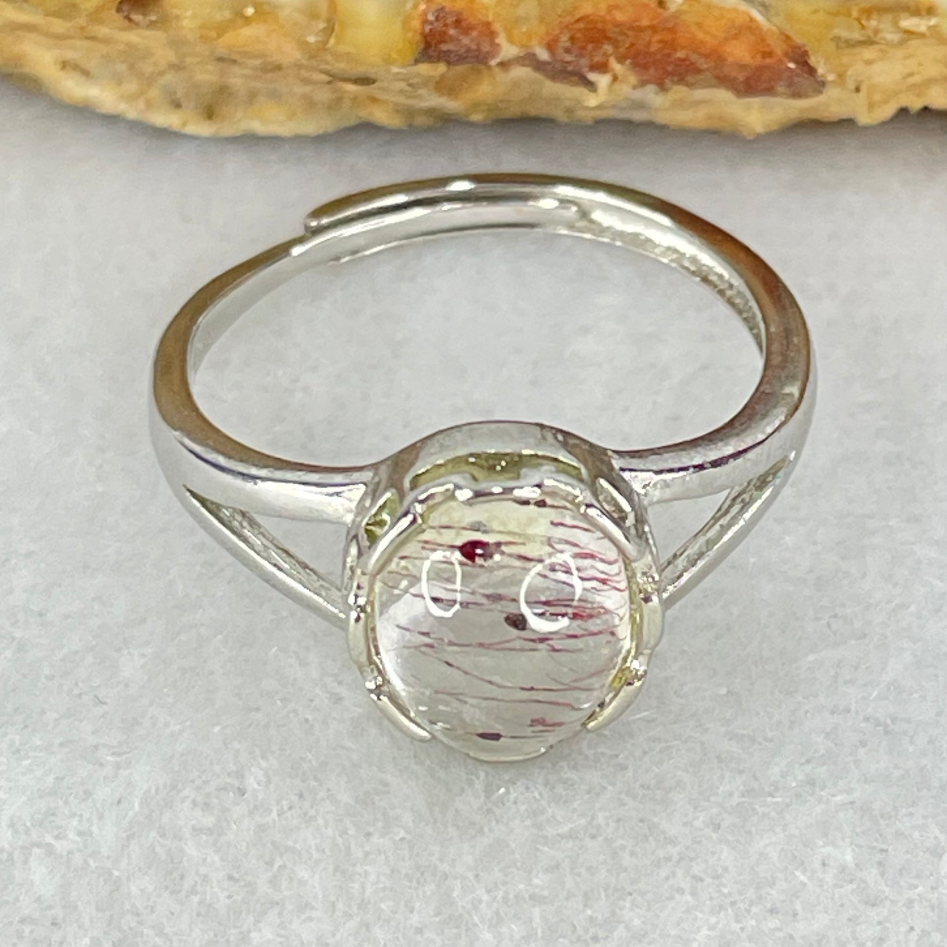 Above Average Grade Natural Super 7 Crystal in S925 Sliver Ring (Adjustable Size) 1.98g 9.4 by 7.1 by 4.5mm - Huangs Jadeite and Jewelry Pte Ltd