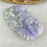 Type A Bright Intense Lavender Green Jadeite Double Sided Dragon with Benefactor Pendant 39.73g 65.0 by 37.4 by 9.8mm - Huangs Jadeite and Jewelry Pte Ltd
