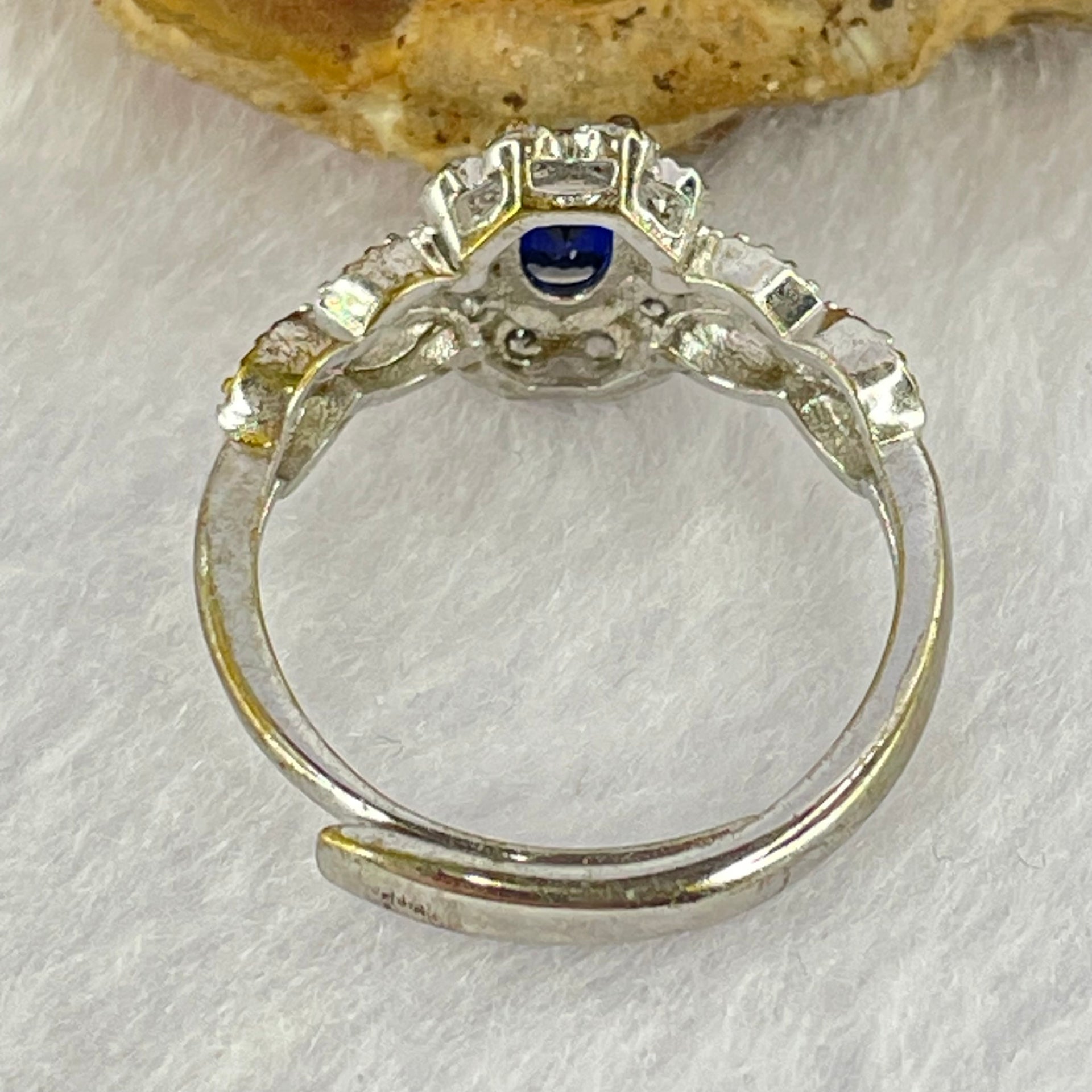 Blue Cubic Zirconia in S925 Sliver Ring (Adjustable Size) 1.68g 6.1 by 3.8mm 2.0mm - Huangs Jadeite and Jewelry Pte Ltd