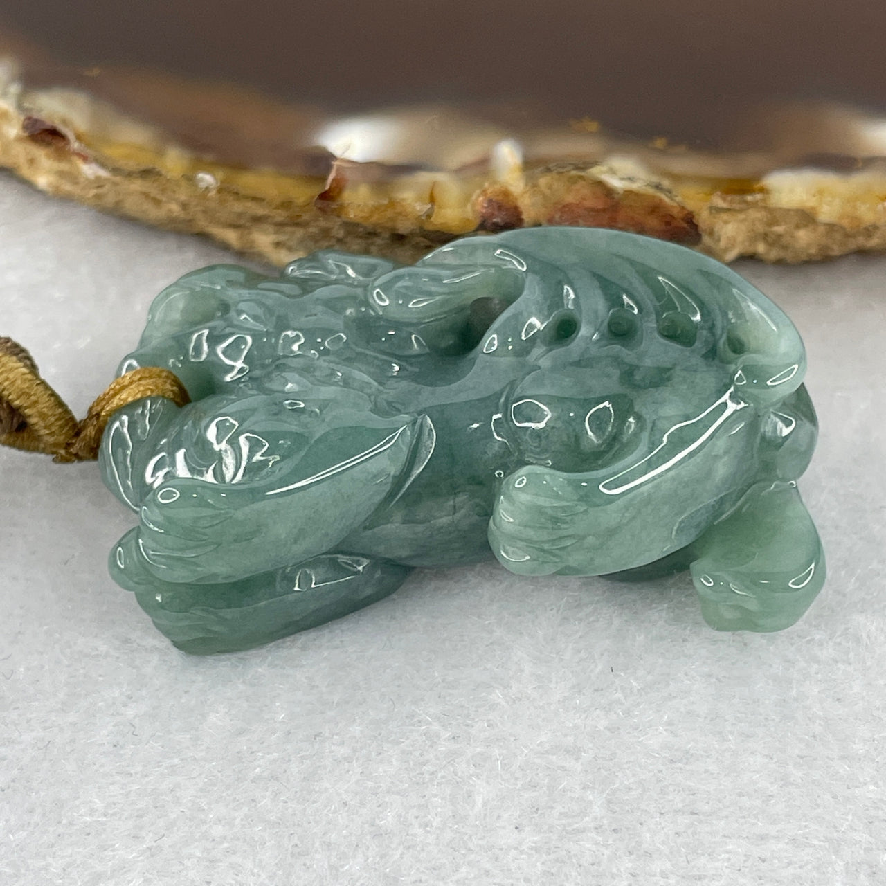 Natural Type A Blueish Green Jadeite Pixiu Pendant | Masterpiece Hand-Carved Myanmar Feicui | Supreme Wealth Manifestation, Asset Protection & Fortune Talisman (23.27g | 38.2x13.0x24.2mm)