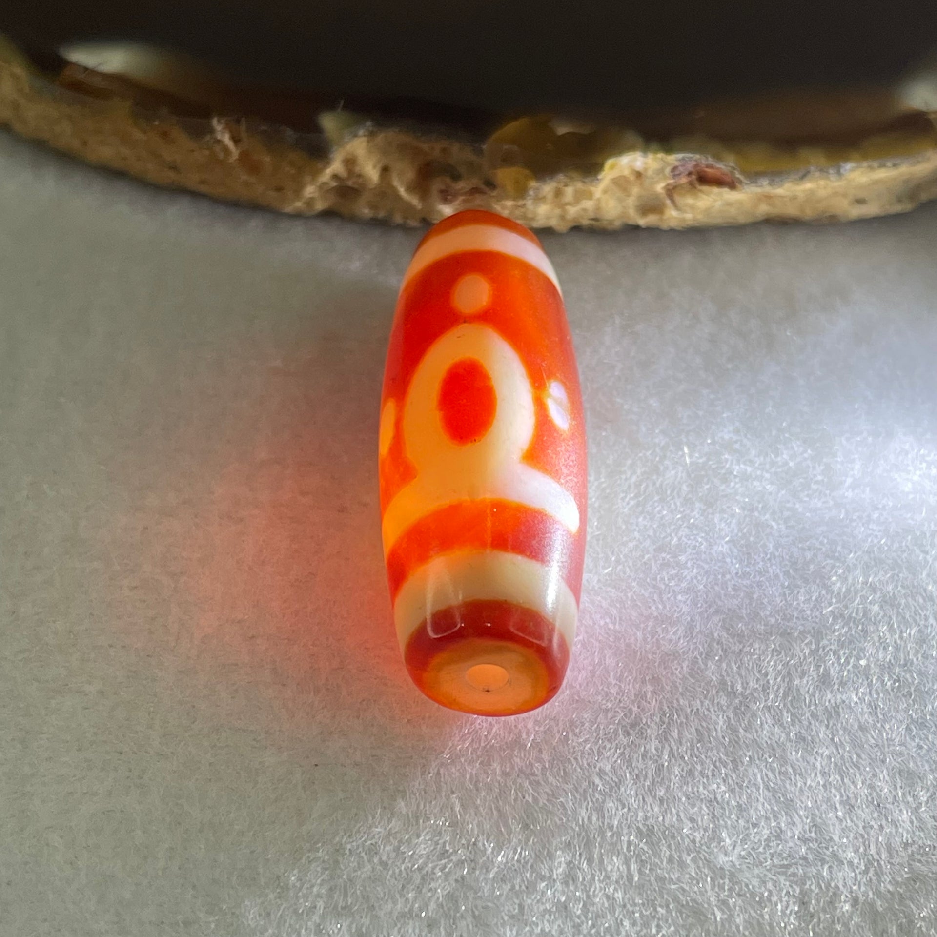 Natural Powerful Tibetan Old Oily Red White Agate One Eye Earth Element Dzi Bead Heavenly Master (Tian Zhu) 一眼土元素天珠 10.59g 37.8 by 13.3mm - Huangs Jadeite and Jewelry Pte Ltd