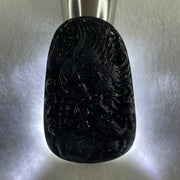 Type A Opaque to Partial Translucent Black Omphacite Jadeite Eagle Fish and Lotus Leaf Pendant 29.55g 60.1 by 38.1 by 8.0mm - Huangs Jadeite and Jewelry Pte Ltd