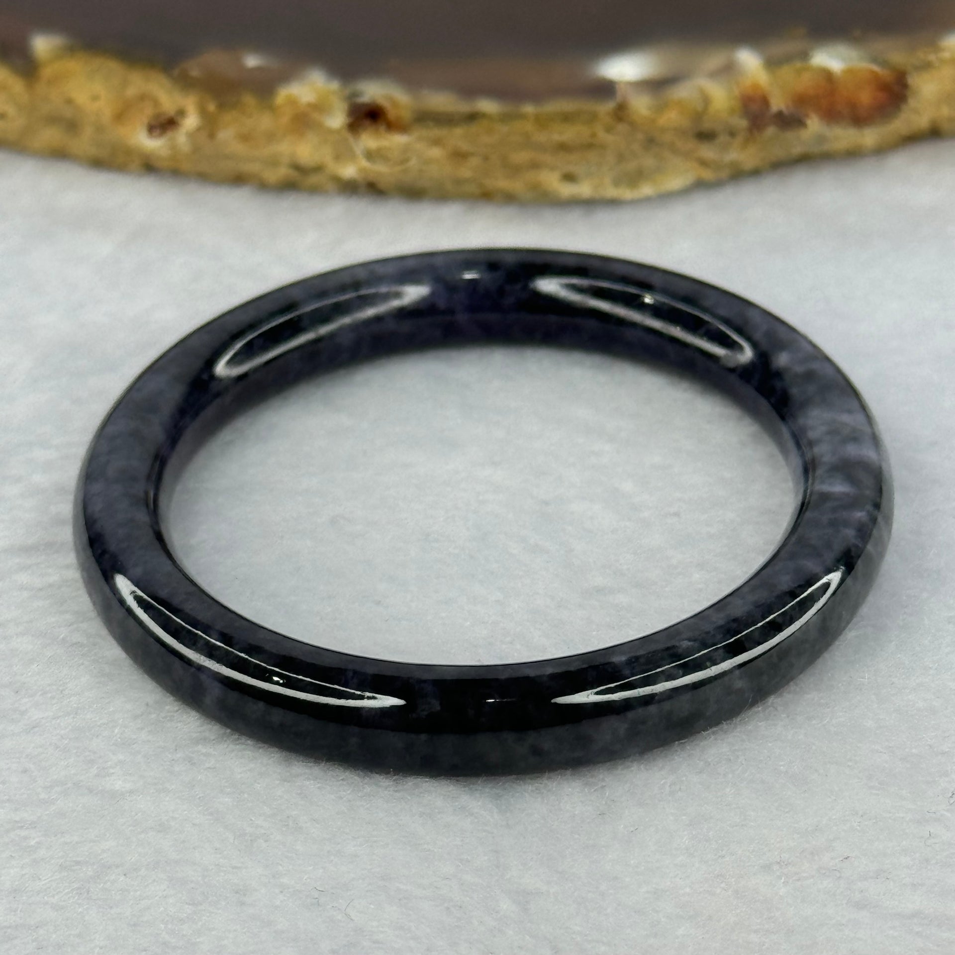 Type A Black Grey Wuji Jadeite Baby Bangle 16.33g Internal Diameter 39.8mm 6.7 by 6.4mm - Huangs Jadeite and Jewelry Pte Ltd