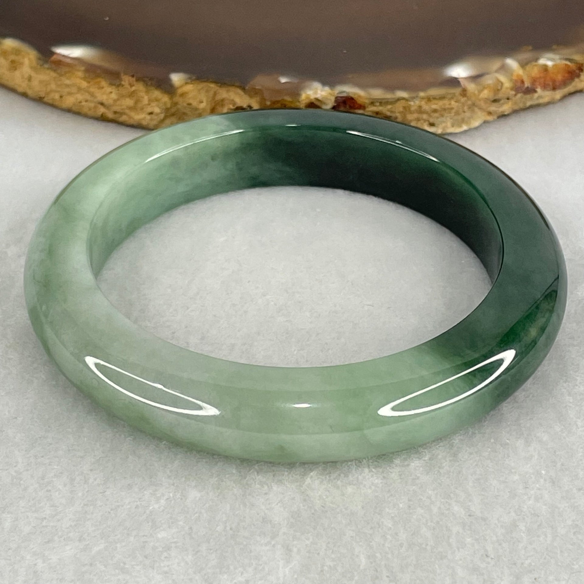 Type A Green and Dark Blueish Green Jadeite Bangle Internal Diameter 54.2mm 78.67g 11.1 by 9.3mm (Slight Internal Lines) - Huangs Jadeite and Jewelry Pte Ltd
