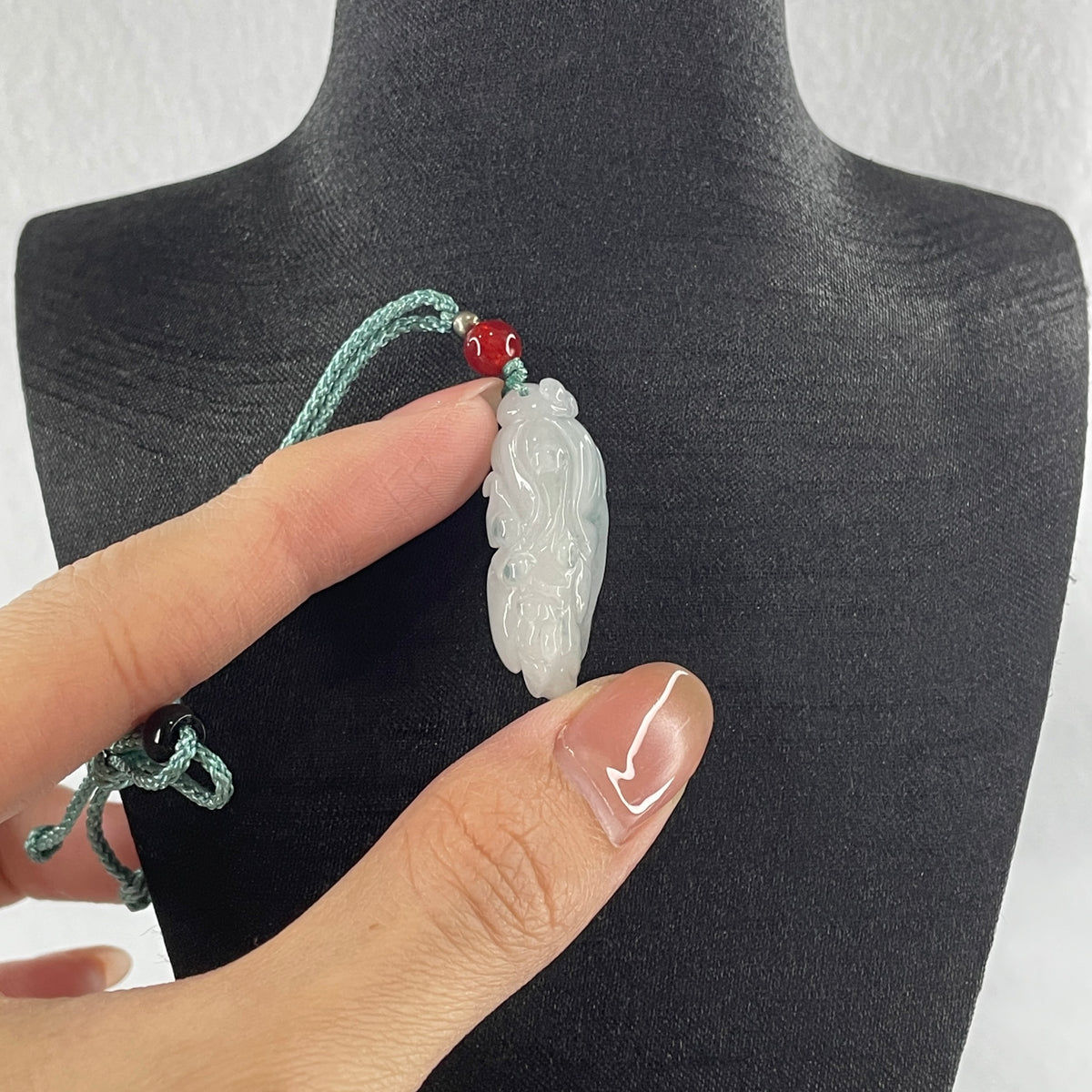 Natural Type A Faint Lavender with Blue Spot Jadeite Cabbage Pendant | Hundred Wealth & Abundance Talisman (8.94g | 33.5 x 12.9 x 12.0mm) - Huangs Jadeite and Jewelry Pte Ltd