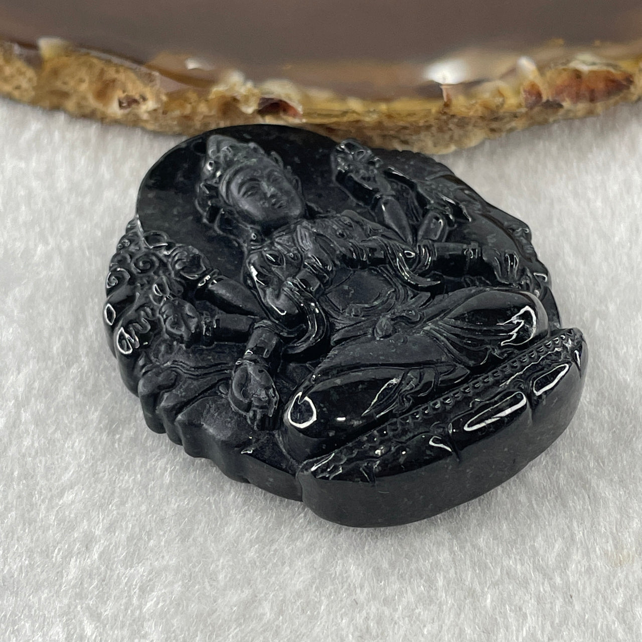Type A Opaque Black Omphacite Jadeite Good Vs Evil Thousand Hand Guan Yin Pendant Rat Zodiac Guardian 48.06g 50.8 by 44.0 by 12.5mm - Huangs Jadeite and Jewelry Pte Ltd