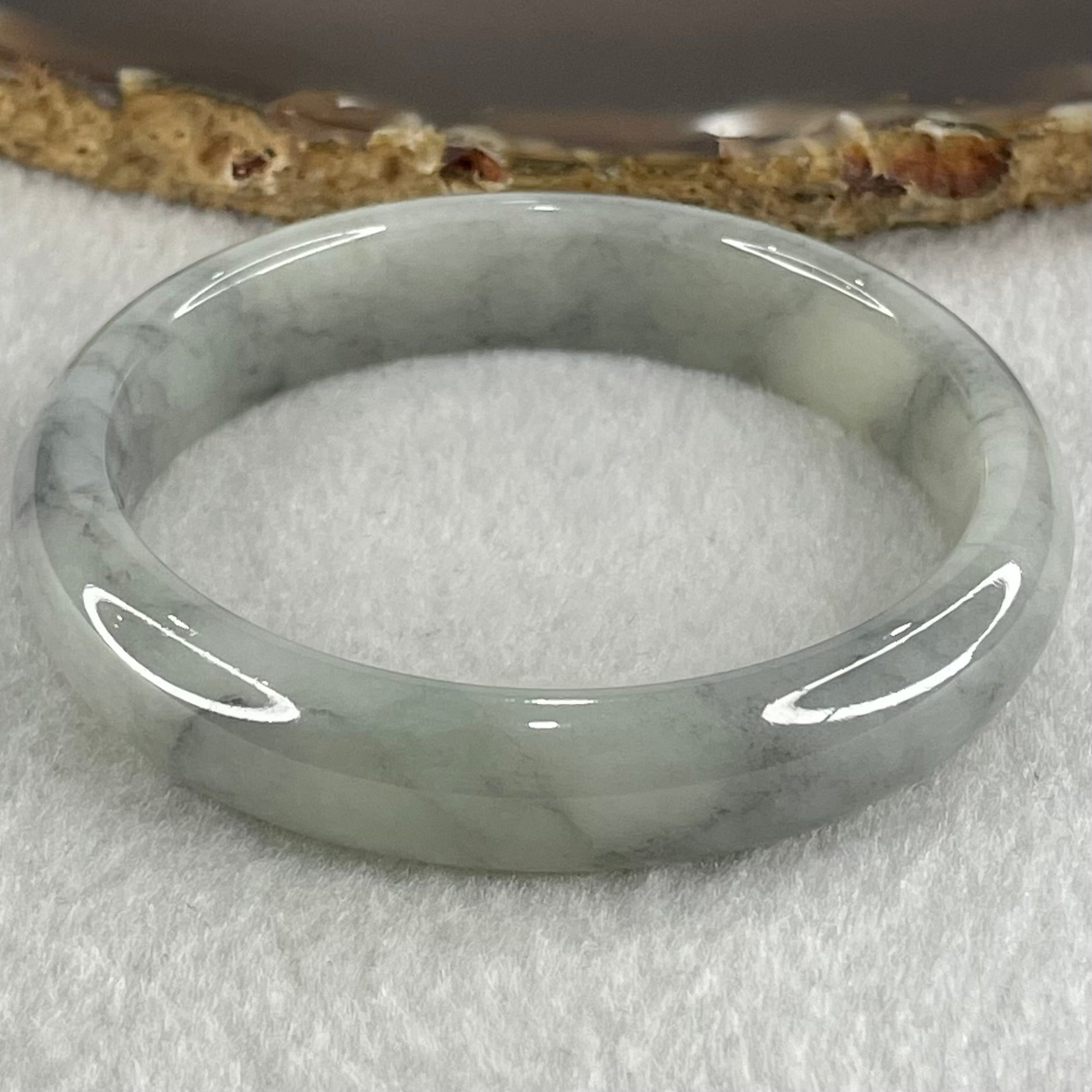 Type A Light Lavender Green with Wuji Grey Piao Hua Jadeite Bangle 38.30g Internal Diameter 51.8mm 11.7 by 6.9mm (Very Slight Internal Lines) - Huangs Jadeite and Jewelry Pte Ltd