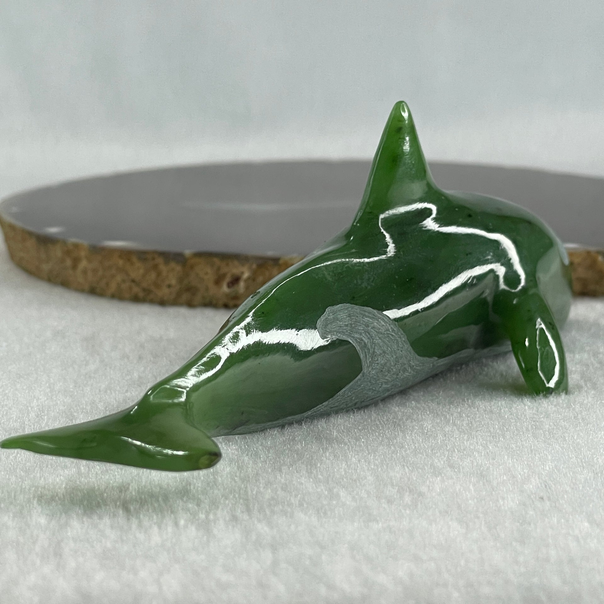 Natural Dark Green Serpentine Killer Whale Display 148.0g 143.5 by 55.0 by 48.5mm - Huangs Jadeite and Jewelry Pte Ltd