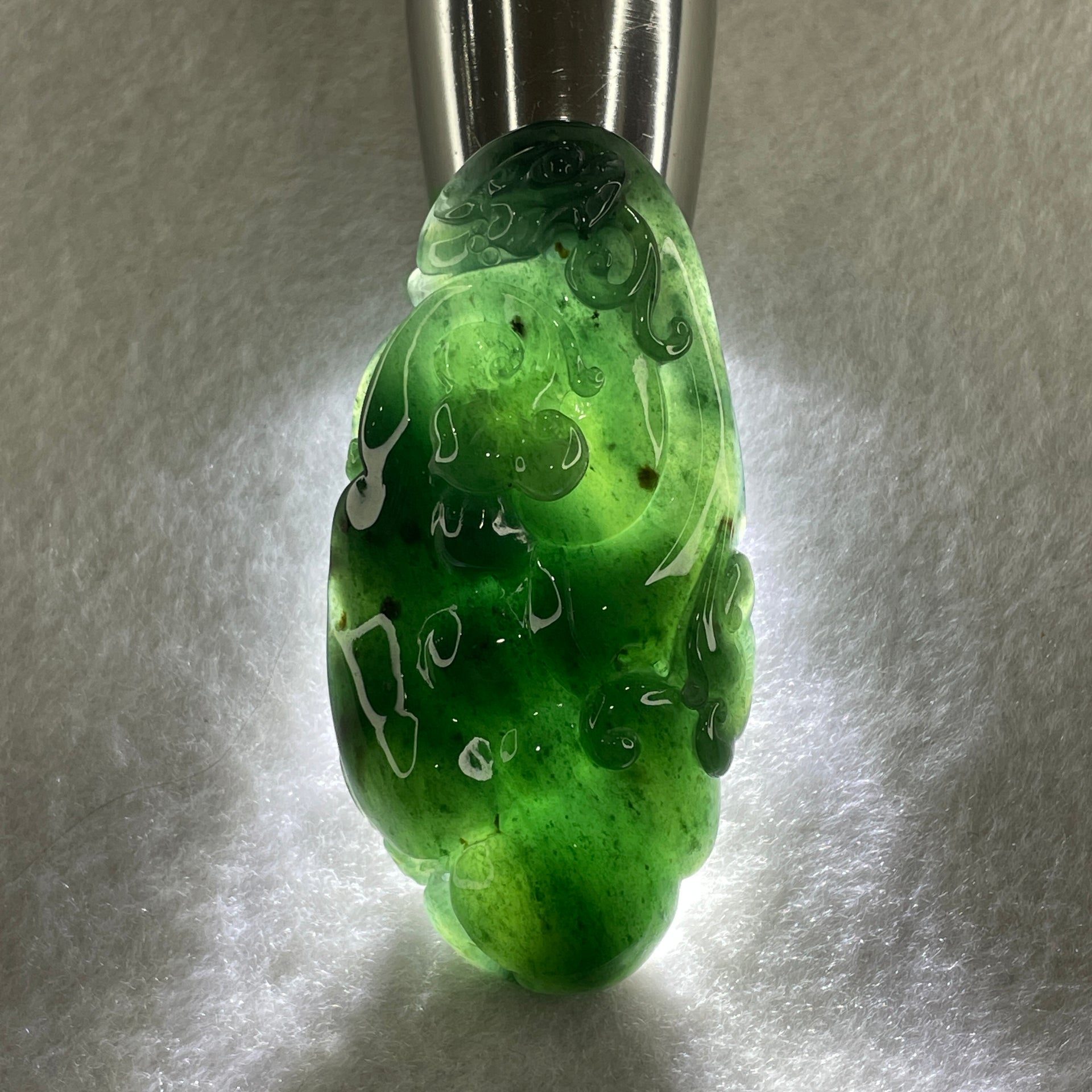 Certified Natural Type A Semi icy Blueish Green Jadeite Ruyi Double Side with Dragon Head Pendant 45.00g 69.8 by 34.0 by 13.9mm - Huangs Jadeite and Jewelry Pte Ltd