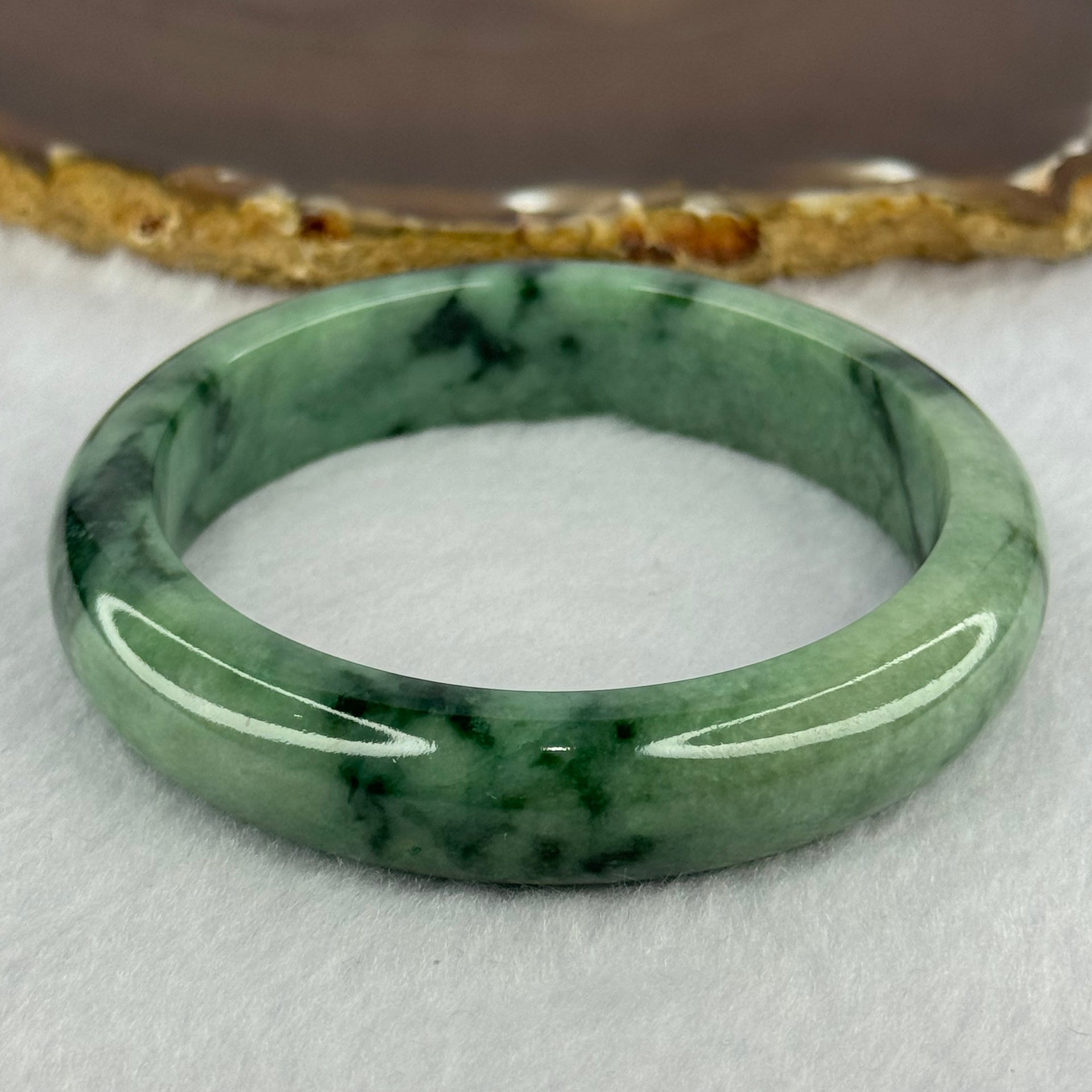 Type A Dark Green Piao Hua Jadeite Bangle 66.76g Internal Diameter 58.4mm 13.9 by 8.7mm (Very Slight External Rough) - Huangs Jadeite and Jewelry Pte Ltd