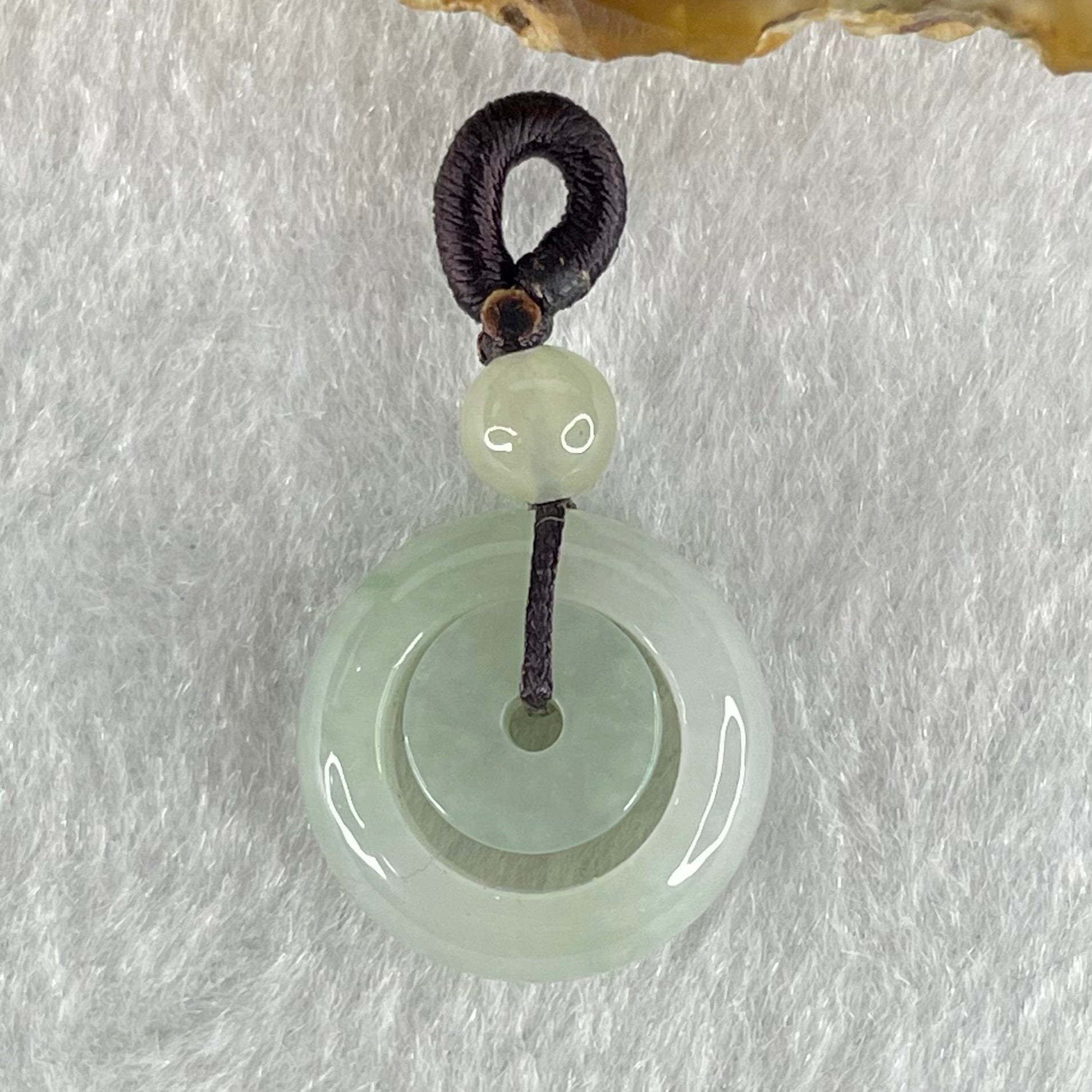 Type A Sky Blue With Green Spots Jadeite Double Ping An Kou Donut Pendant 3.63g 16.3 by 6.9mm - Huangs Jadeite and Jewelry Pte Ltd