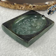 Grand Master Type A Blueish Green with Dark Brown Skin Jadeite 9 Tail Fox Pendant 41.48g 53.5 by 42.3 by 9.8mm - Huangs Jadeite and Jewelry Pte Ltd