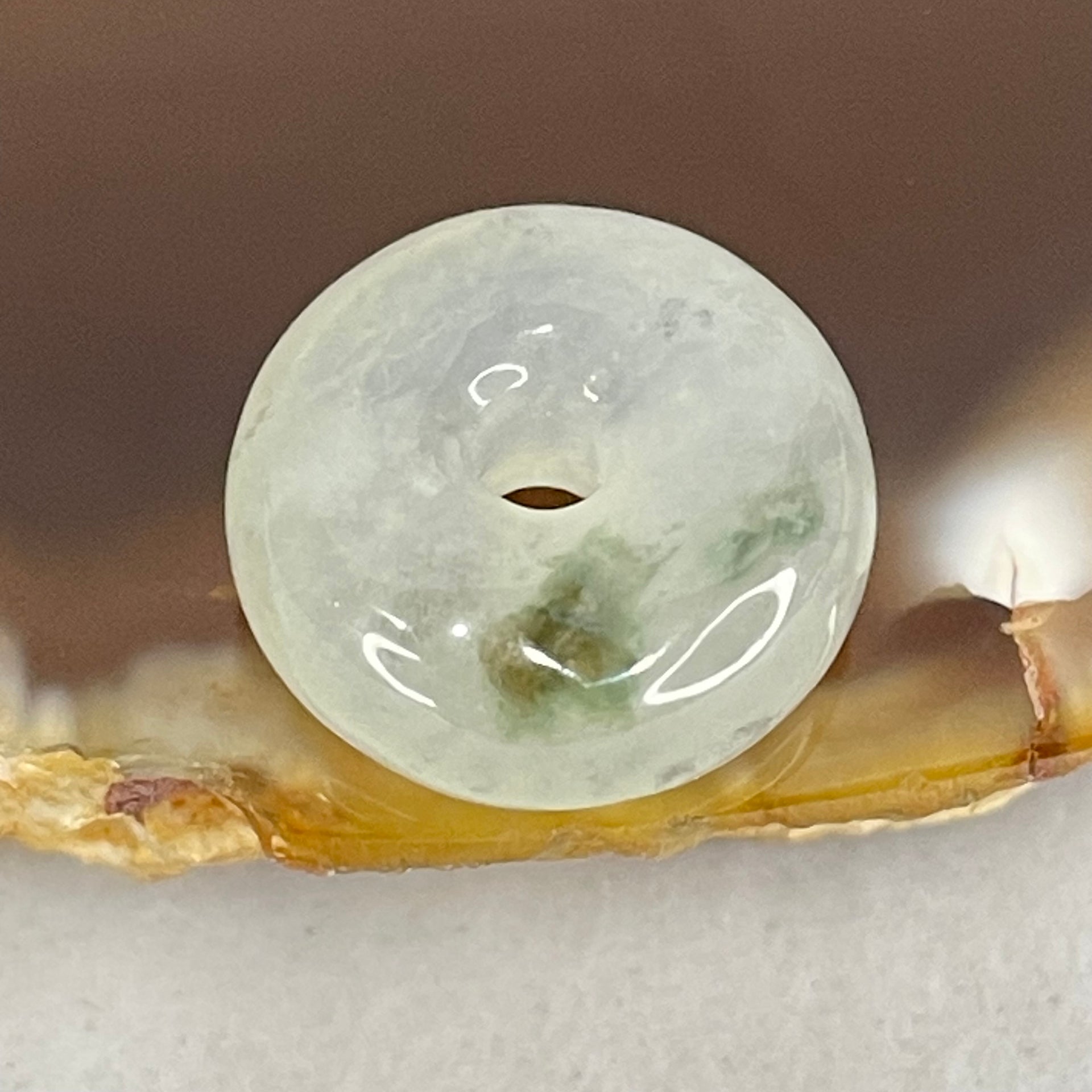 Type A Semi Icy Light Lavender With Green Spots Jadeite Ping An Kou Charm/Pendant 2.12g 13.3 by 5.9mm - Huangs Jadeite and Jewelry Pte Ltd
