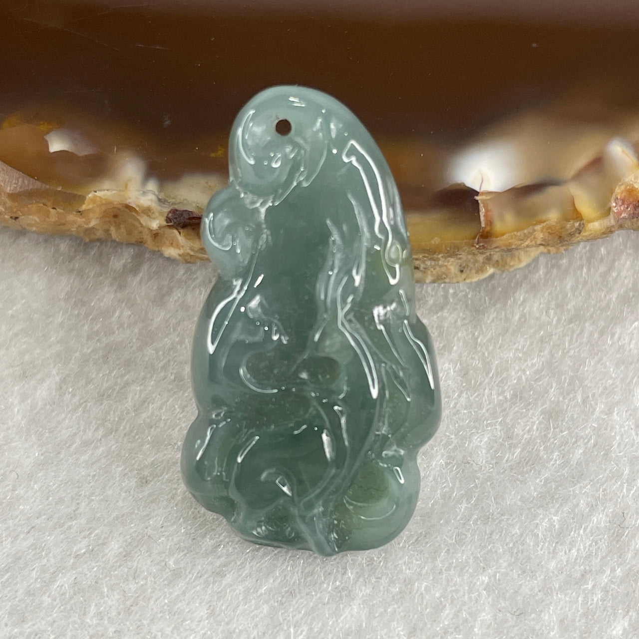 Natural Type A Blueish Green Jadeite 9 Tail Fox Pendant 4.65g 27.6 by 15.3 by 6.0mm - Huangs Jadeite and Jewelry Pte Ltd