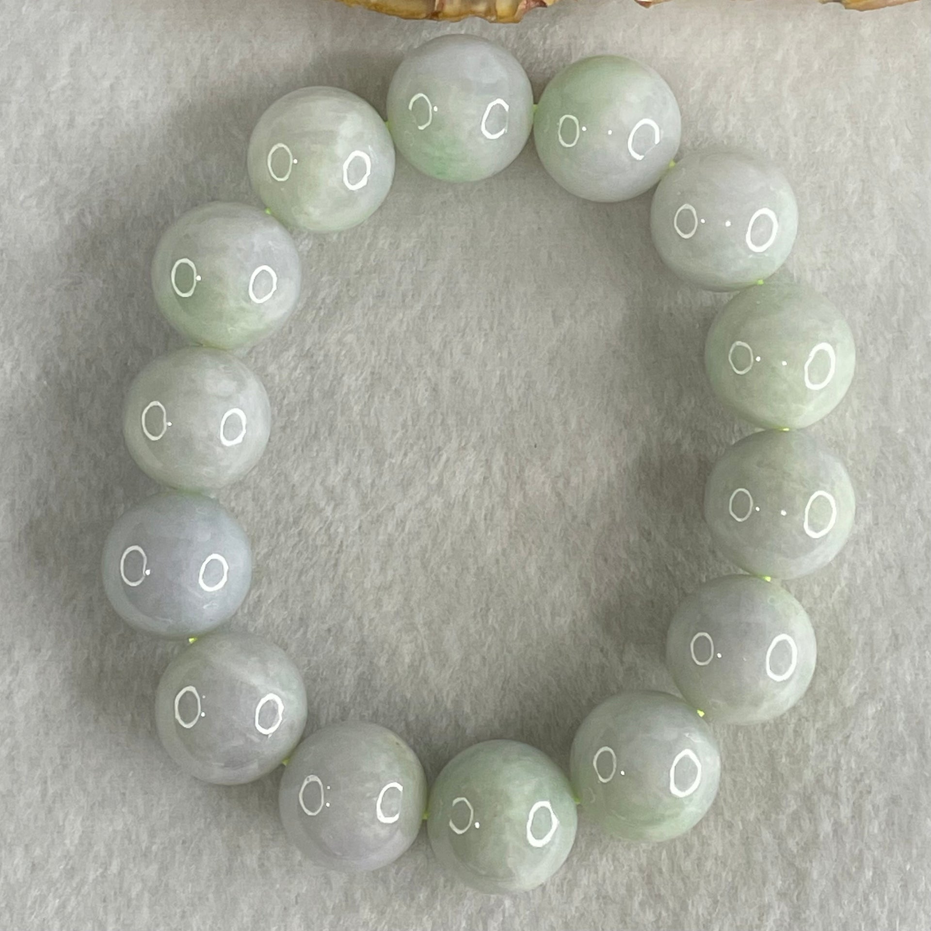 Type A Light Green Light Lavender Jadeite Beads Bracelet 79.34g 16cm 14.9mm 14 Beads (Some Internal Lines) - Huangs Jadeite and Jewelry Pte Ltd