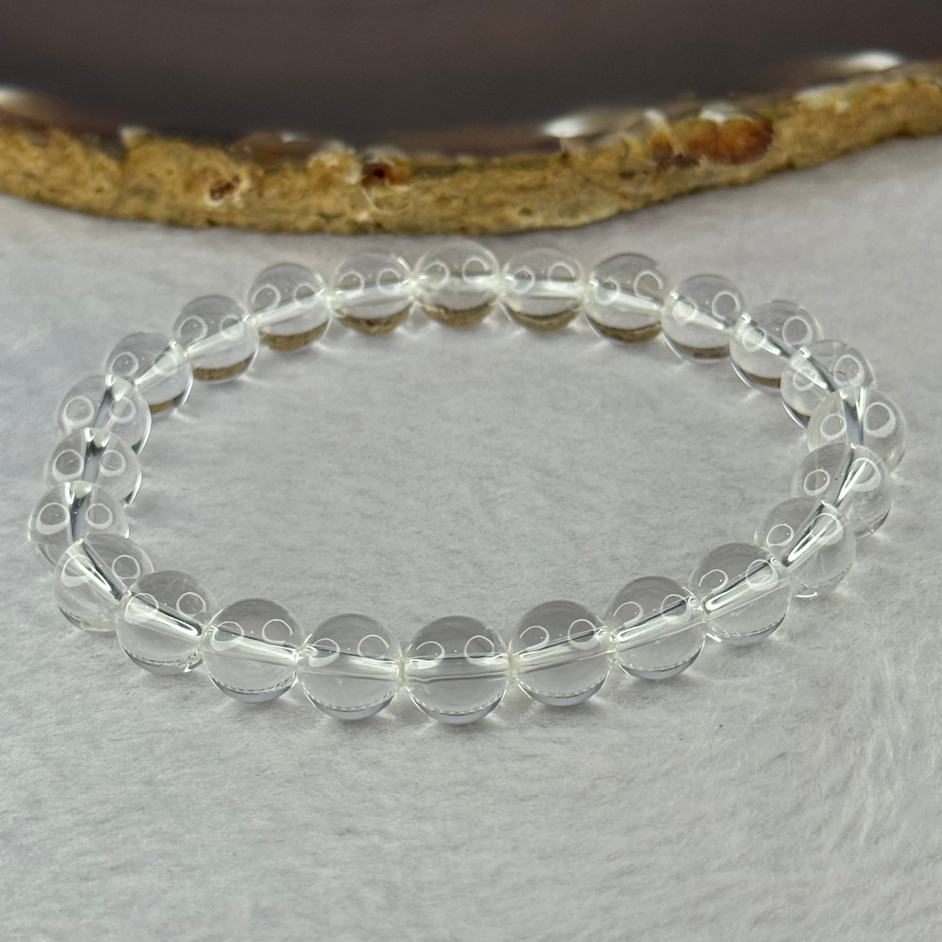 Natural Clear Quartz Bracelet 天然白水晶手链 18.70g 16.5cm 8.4mm 24 Beads - Huangs Jadeite and Jewelry Pte Ltd
