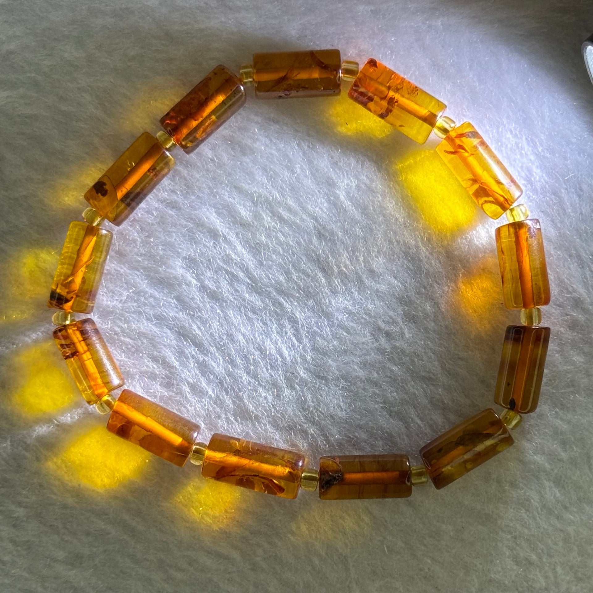 Natural Blood Flower Amber Lulutong Bracelet 天然血花琥珀手链 4.98g 15.5cm 12.6 by 6.0mm 13 Beads - Huangs Jadeite and Jewelry Pte Ltd