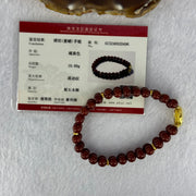 Natural Brownish Red Amber Beads with Gold Color Charms Bracelet 10.69g 16.5cm 6.5mm 52 Beads - Huangs Jadeite and Jewelry Pte Ltd