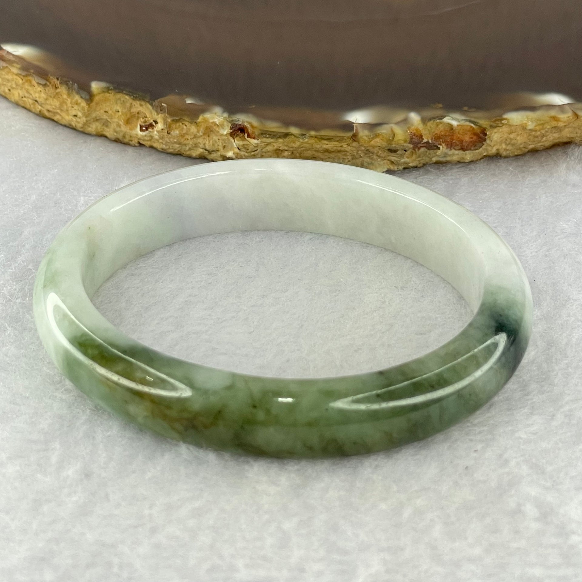 Type A Faint Lavender and Moss Green Jadeite Oval Bangle Internal Diameter 55.2mm 38.79g 11.6 by 8.7mm (Slight Fine Internal Lines) - Huangs Jadeite and Jewelry Pte Ltd