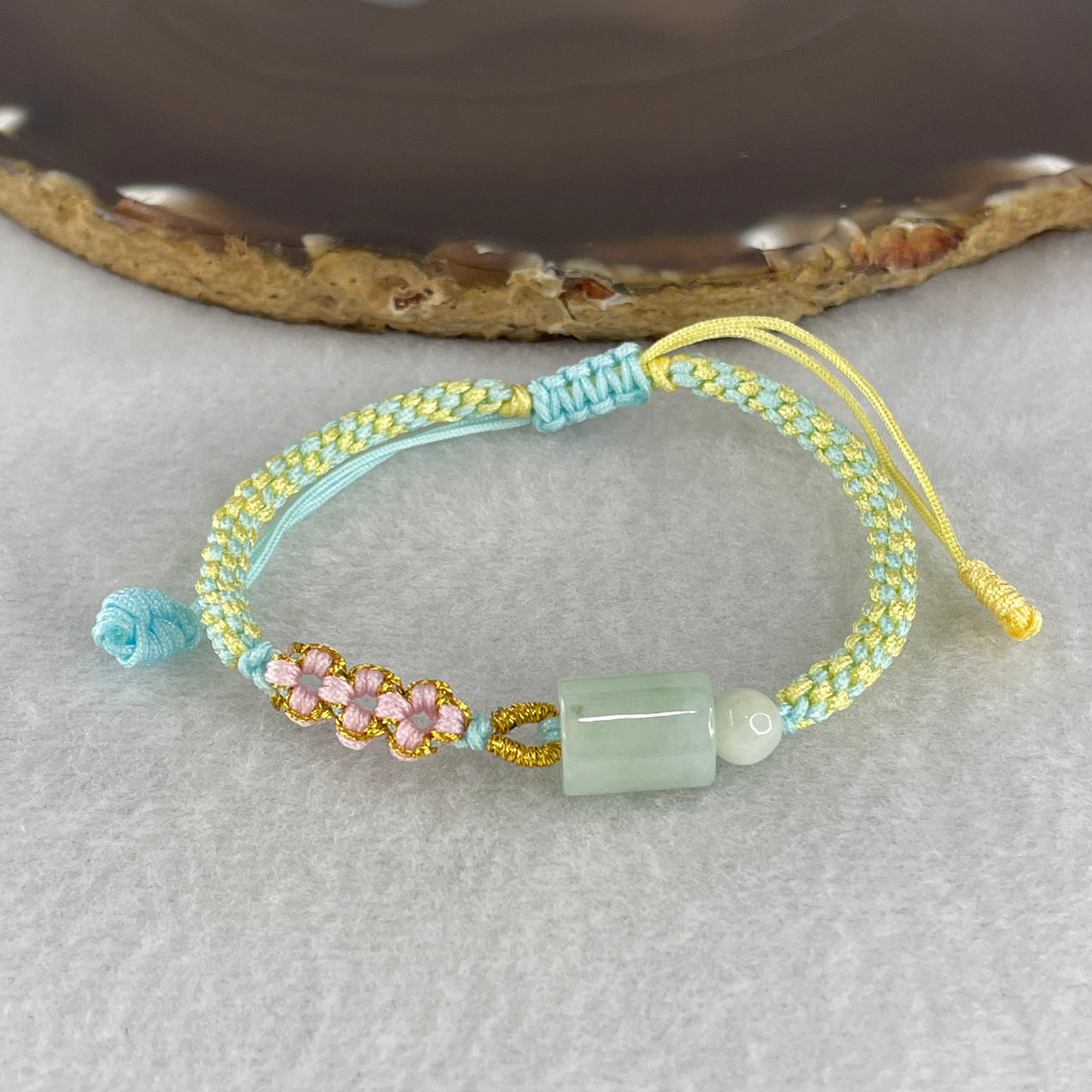 Natural Type A Light Blueish Green Jadeite Lulutong 11.6x8.9mm Bracelet | Adjustable 14-20cm Minimalist Barrel Bead Career & Wealth Talisman (3.56g)