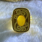 Natural Butterscotch Amber in  Sliver Gold Color Ring (Adjustable Size) 7.21g 10.1 by 6.5 by 3.5mm - Huangs Jadeite and Jewelry Pte Ltd