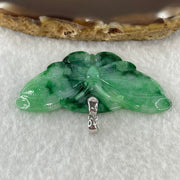18K 750 White Gold Type A Old Mine Spicy Green with Dark Green Piao Hua Flora Jadeite Pendant 8.98g 49.9 by 27.1 by 4.1mm - Huangs Jadeite and Jewelry Pte Ltd