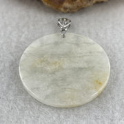 Natural Type A Semi-Icy White & Brownish Jadeite Round Wu Shi Pai Pendant in S925 Silver | Peace Plaque & Protection (10.44g | 46.2 x 3.0mm) - Huangs Jadeite and Jewelry Pte Ltd