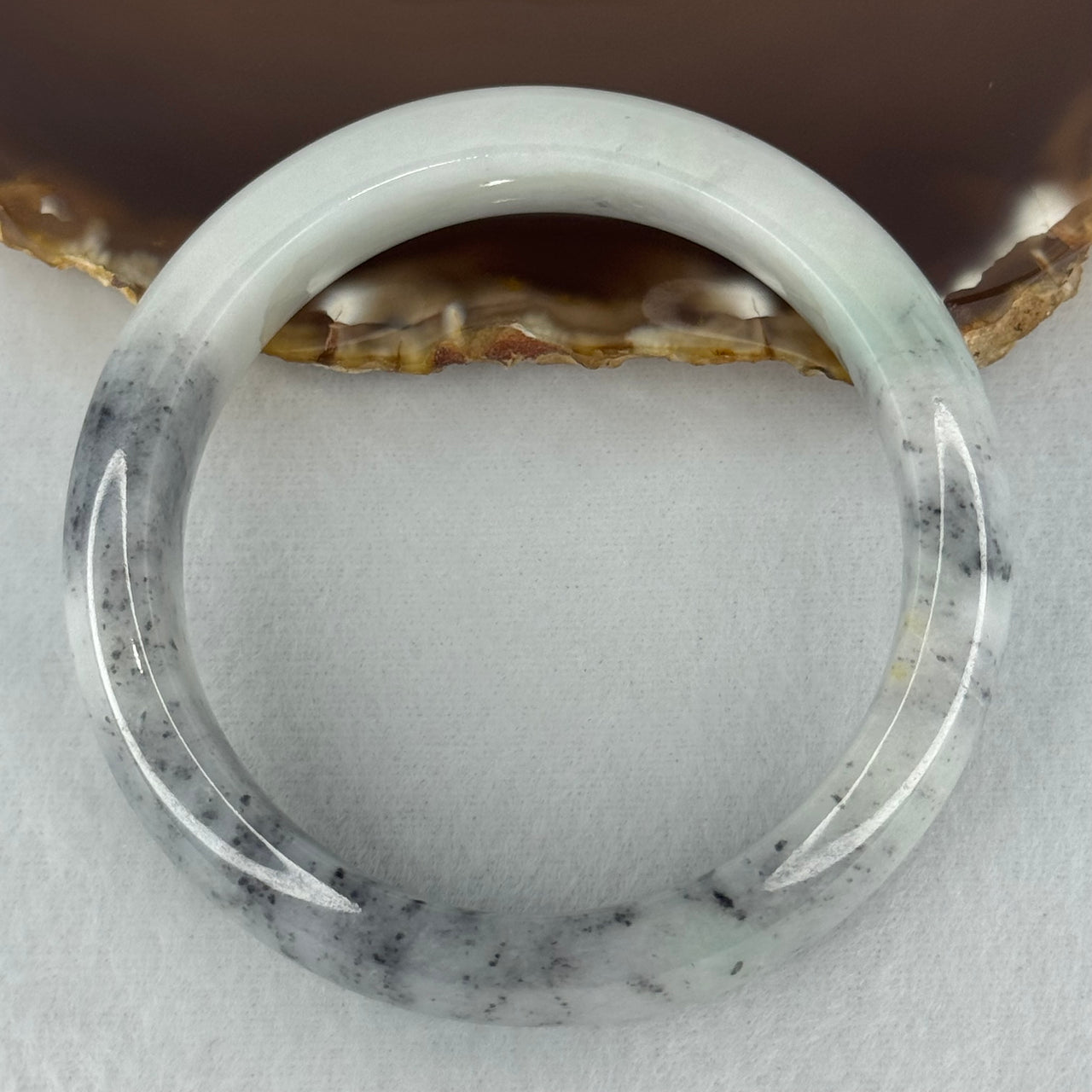 Type A Jadeite Faint Green Wuji Grey Piao Hua Bangle Internal Diameter 56.7mm 77.66g 16.7 by 8.8mm (Close to Perfect) - Huangs Jadeite and Jewelry Pte Ltd