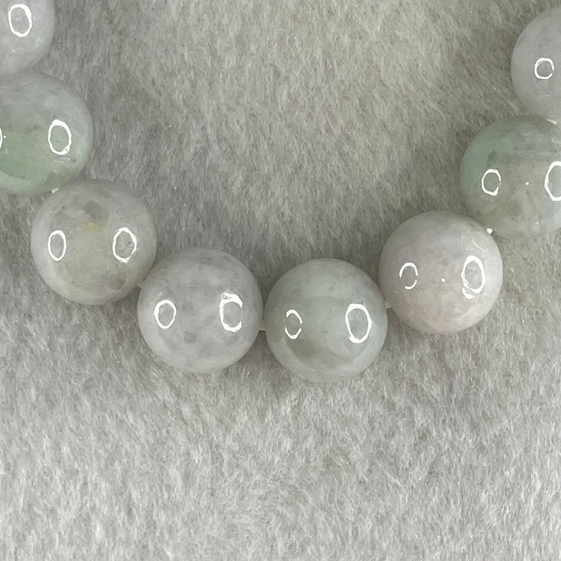 Type A Light Green with Slight Light Lavender Jadeite Beads Bracelet 47.83g 15cm 12.1mm 16 Beads - Huangs Jadeite and Jewelry Pte Ltd