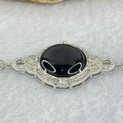 Type A Translucent Black Jadeite Round Wu Shi Pai with Crystals in S925 Sliver Bracelet 9.54g 16.5 by 3.0mm - Huangs Jadeite and Jewelry Pte Ltd