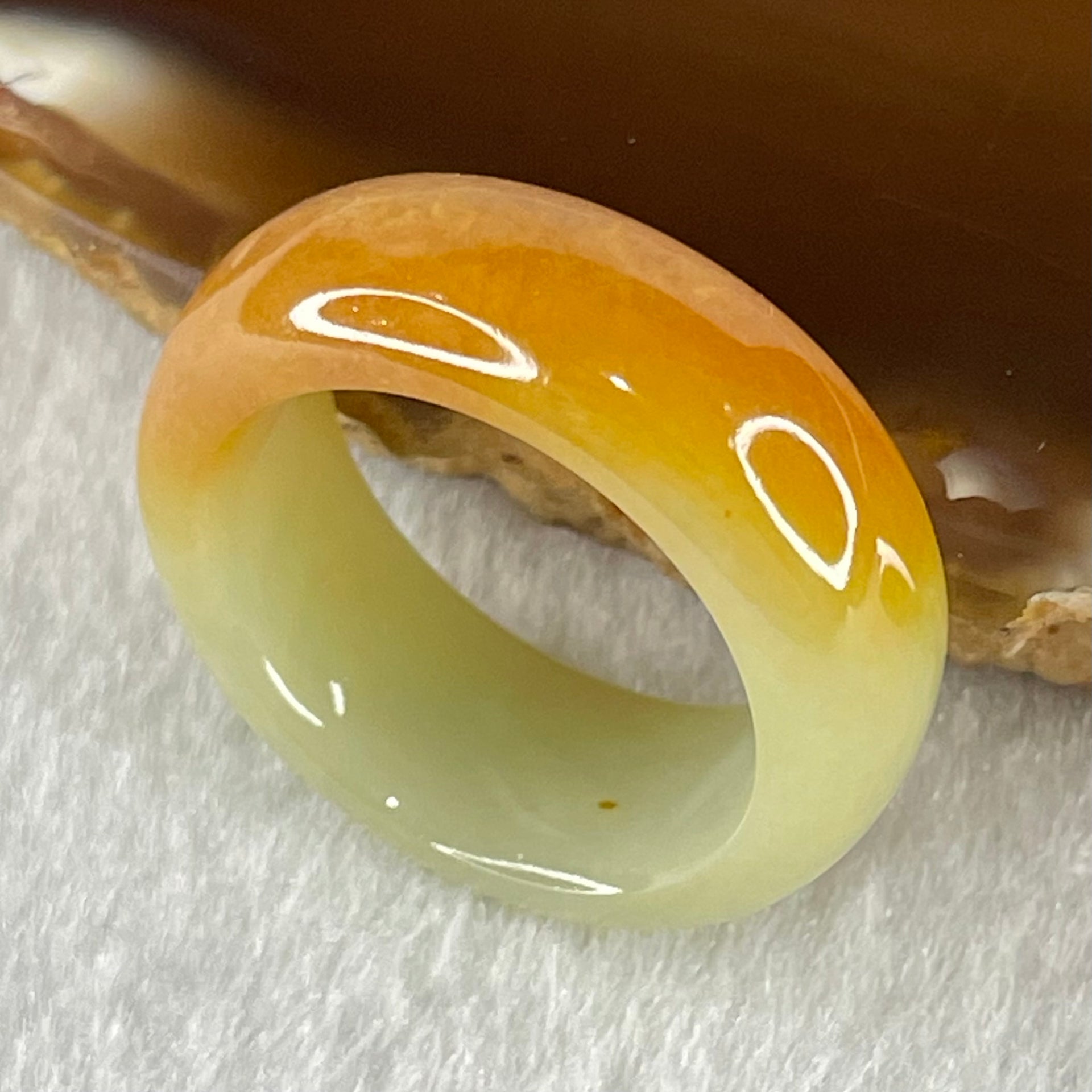 Type A Brownish Yellow and Green Jadeite Ring 6.24g 8.9 by 4.3mm US7.3 HK 16 (Very Slight Internal Line) - Huangs Jadeite and Jewelry Pte Ltd