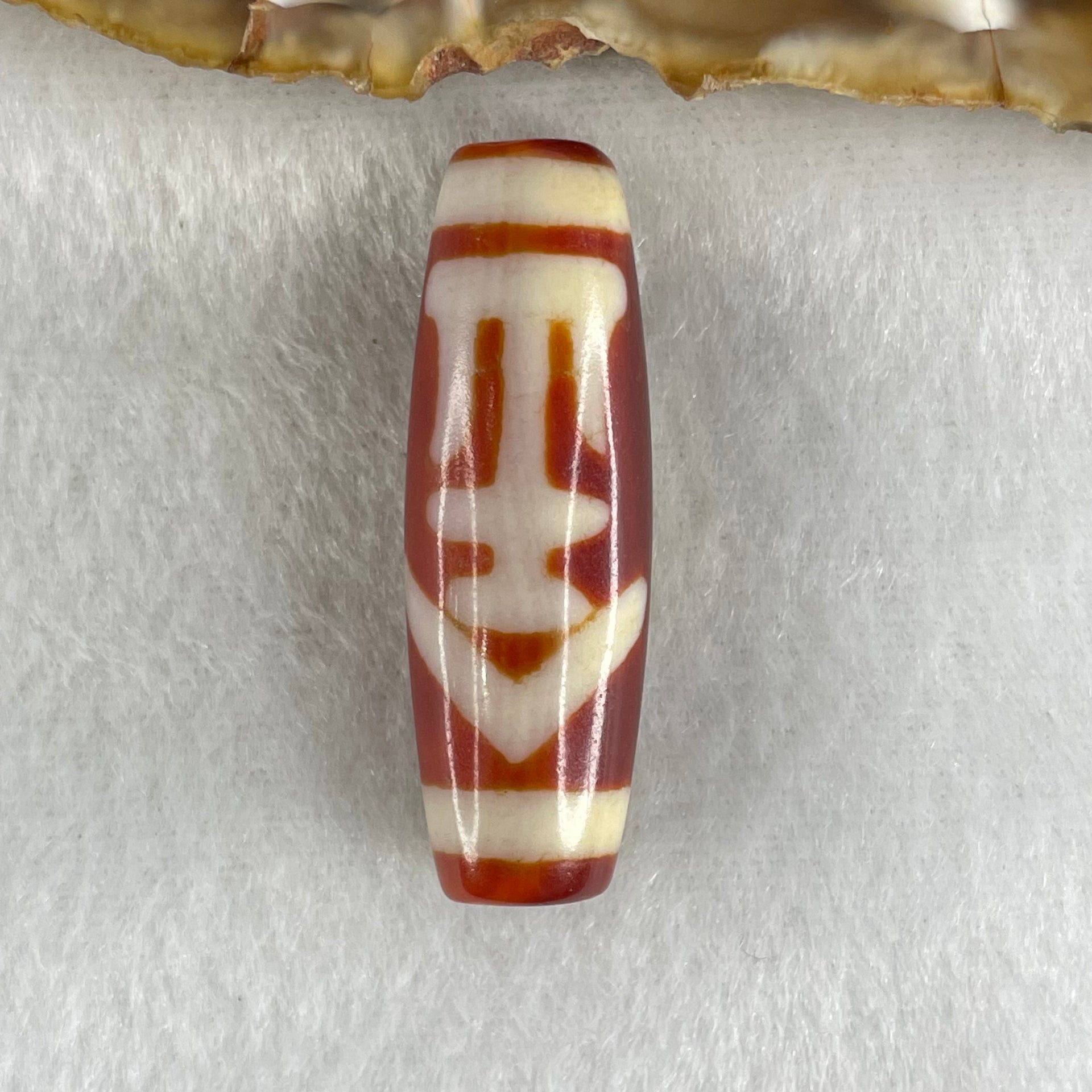 Natural Powerful Tibetan Old Oily Red White Agate One Eye Gold Metal Element Dzi Bead Heavenly Master (Tian Zhu) 一眼金天珠 8.81g 37.5 by 12.4mm - Huangs Jadeite and Jewelry Pte Ltd