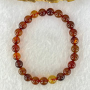Natural Blood Red Amber Beads Bracelet 5.10g 15cm 7.2mm 25 Beads - Huangs Jadeite and Jewelry Pte Ltd