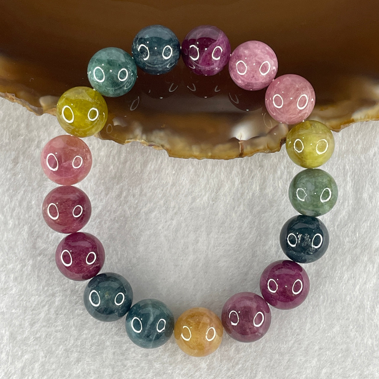 Natural Rainbow Tourmaline Beads Bracelet 28.76g 14cm 10.2mm 17 Beads