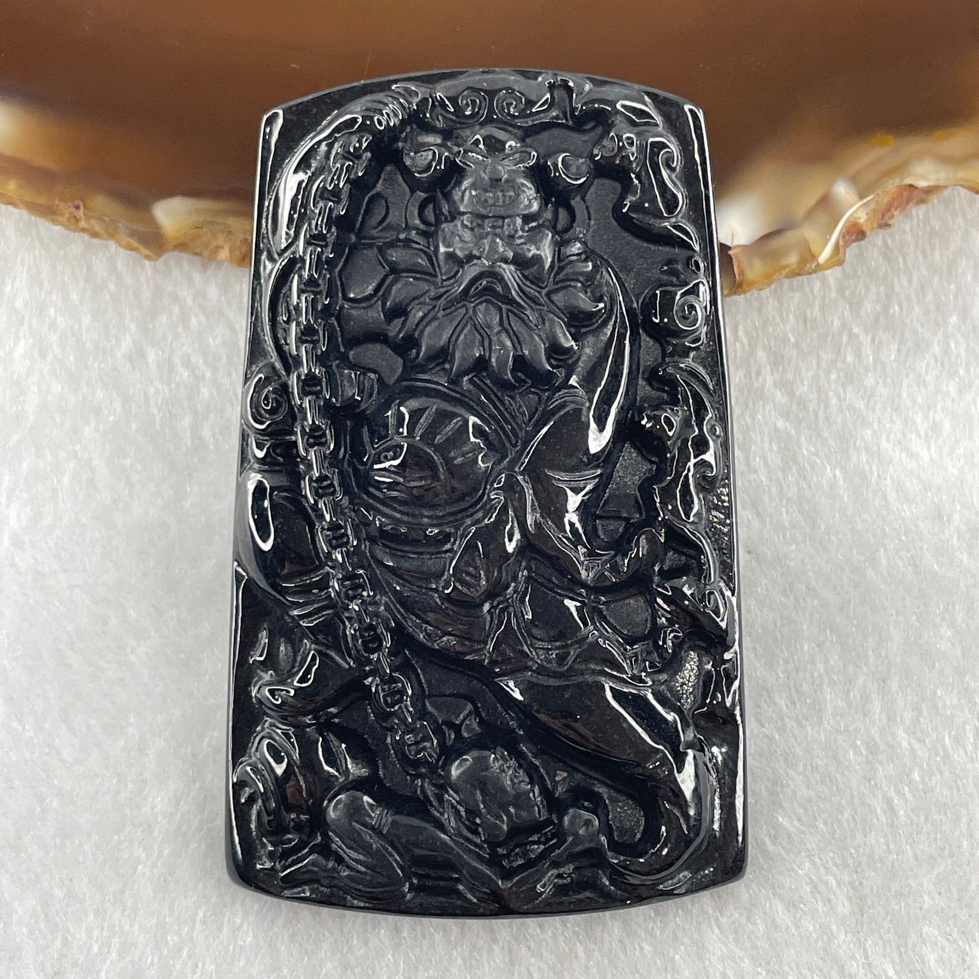 Type A Opaque to Partial Translucent Black Omphacite Jadeite Zhong Kui Pendant 27.73g 61.3 by 37.4 by 8.9mm - Huangs Jadeite and Jewelry Pte Ltd