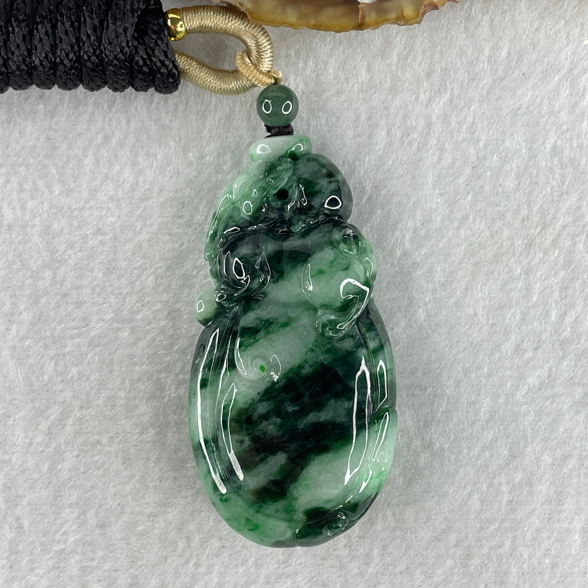 Certified Natural Type A Light Green with Dark Green and Old Mine Spicy Green Pattern Jadeite Pixiu on Money Bag Pendant 46.46g 57.2 by 29.1 by 14.1mm - Huangs Jadeite and Jewelry Pte Ltd