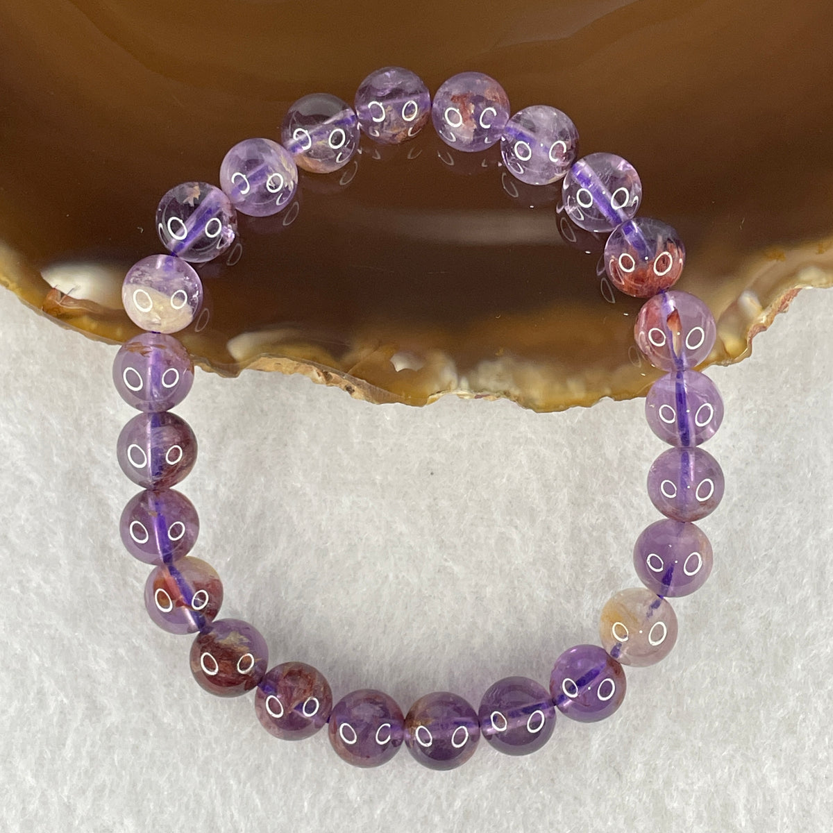 Collectors Grade Natural Amethyst Phantom Quartz Beads Bracelet | 7.8mm Imperial Violet Phantom (14.89g | 15cm Wrist | 24 Beads)