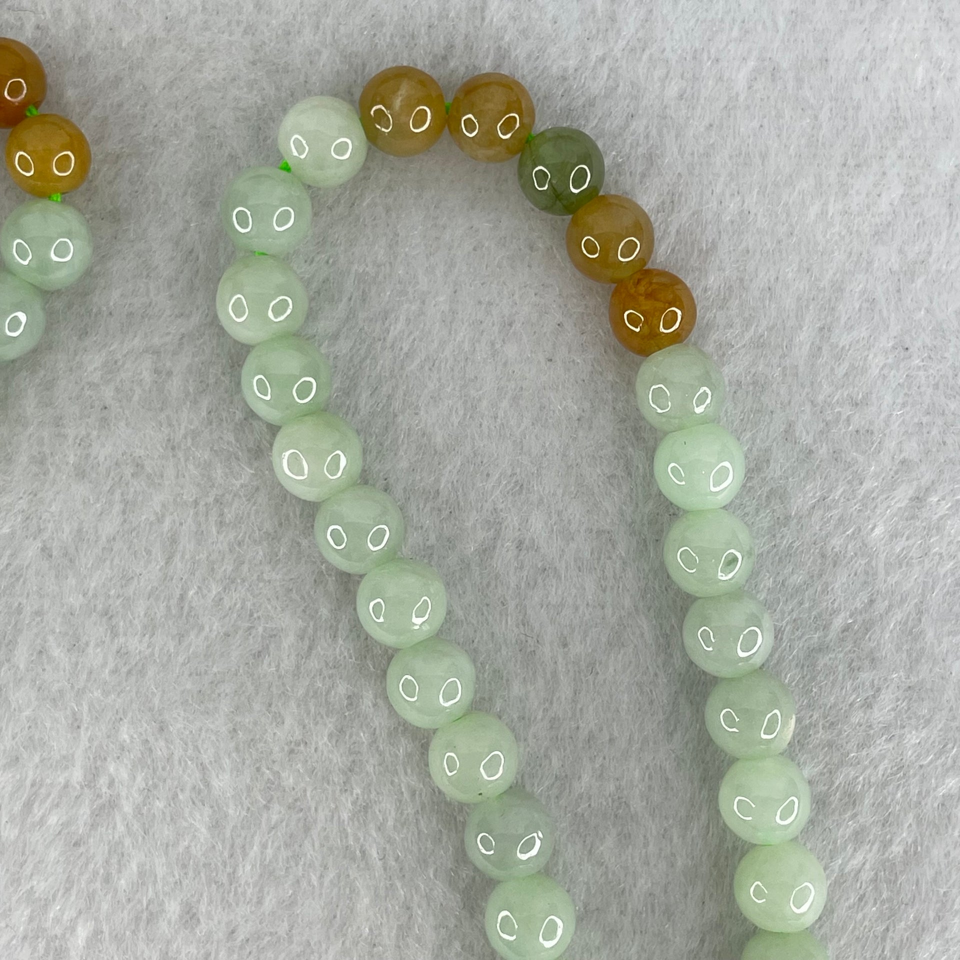 Type A Light Apple Green and Yellow Jadeite Beads Necklace 38.75g 64cm 5.8mm 122 Beads - Huangs Jadeite and Jewelry Pte Ltd