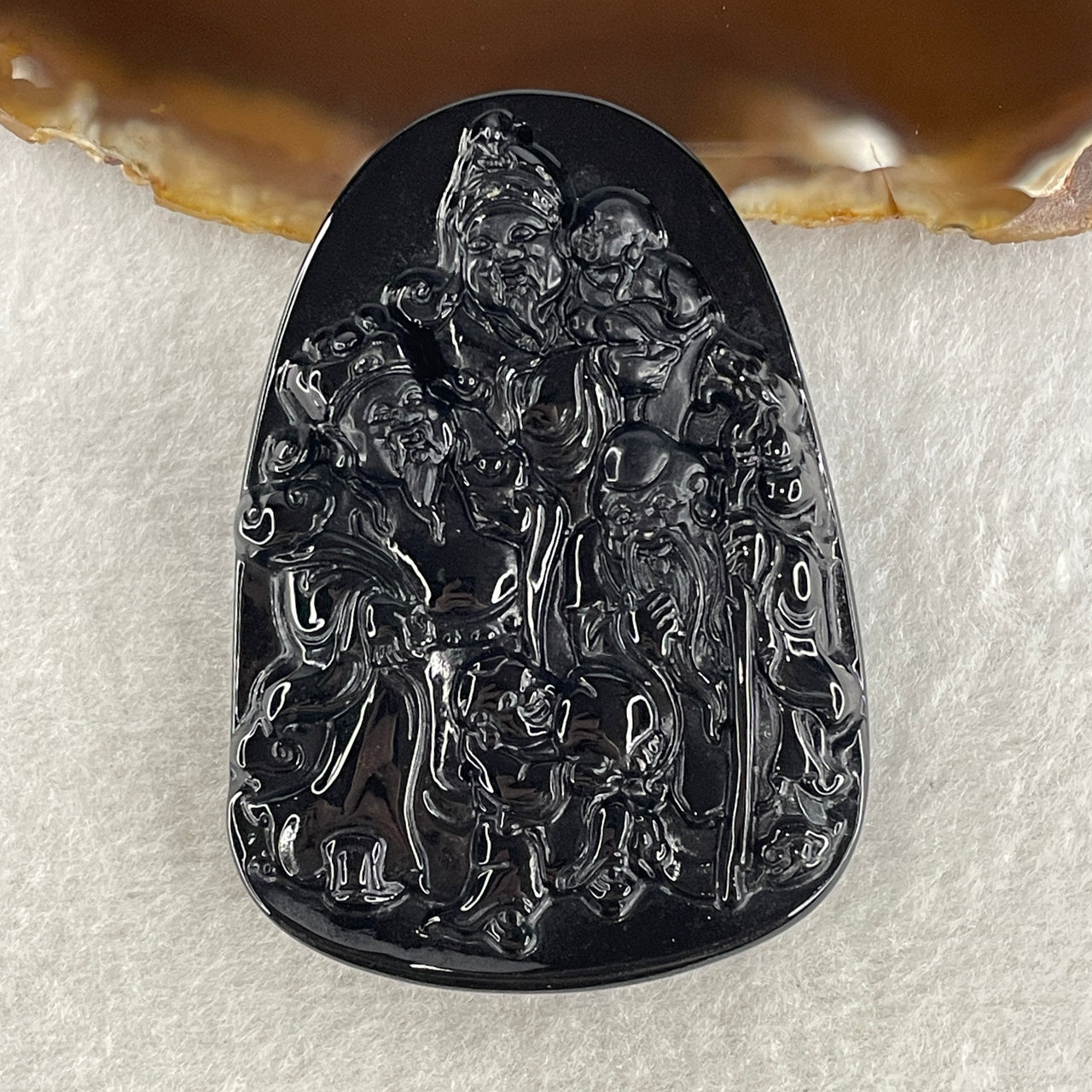 Certified Natural Type A Black Omphacite Jadeite Fu Lu Shou Pendant 33.09g 60.4 by 43.1 by 7.8mm - Huangs Jadeite and Jewelry Pte Ltd