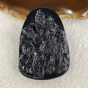 Certified Natural Type A Black Omphacite Jadeite Fu Lu Shou Pendant 33.09g 60.4 by 43.1 by 7.8mm - Huangs Jadeite and Jewelry Pte Ltd