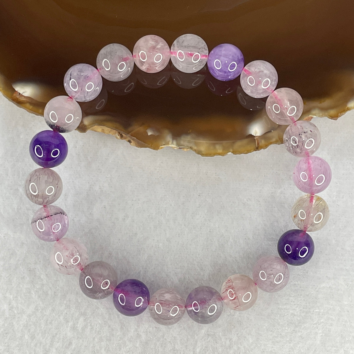 Certified Above Average Grade Natural Super 7 Crystal Beads Bracelet | 9.4mm Sacred 7-Mineral Synergy Power (23.42g | 17cm Wrist Sizing | 22 Beads)