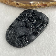 Type A Opaque to Partial Translucent Black Omphacite Jadeite Eagle Fish and Lotus Leaf Pendant 29.55g 60.1 by 38.1 by 8.0mm - Huangs Jadeite and Jewelry Pte Ltd