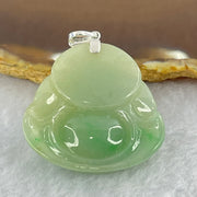 18K 750 White Gold Type A Green with Apple Green Milo Buddha Pendant 20.73g 34.3 by 35.3 by 10.80mm - Huangs Jadeite and Jewelry Pte Ltd