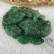 Type A Old Mine Dark Blueish Green Jadeite Double Sided Triple Fish Coin and Ruyi Pendant 41.63g 52.9 by 41.1 by 12.9mm - Huangs Jadeite and Jewelry Pte Ltd