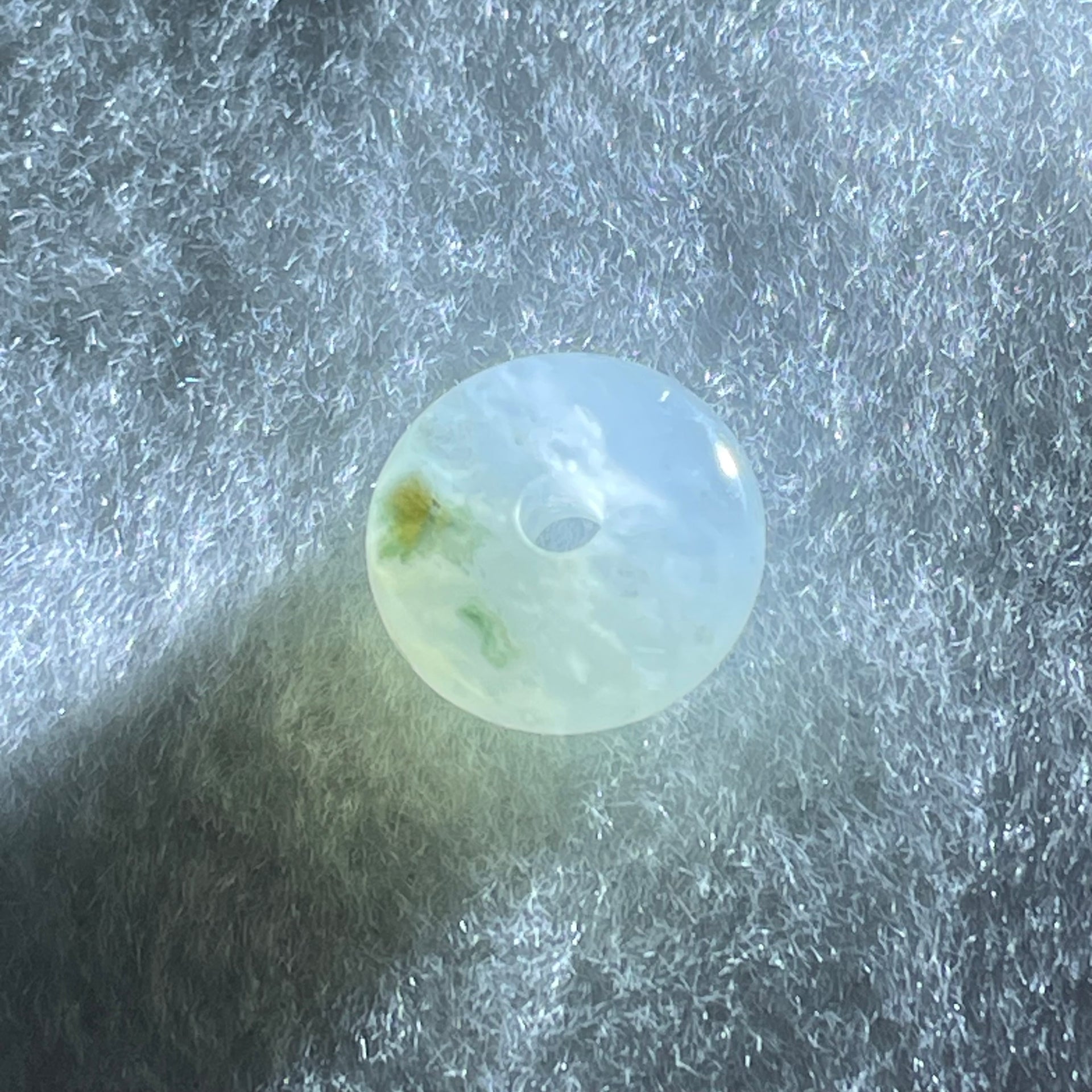 Type A Semi Icy Light Lavender With Green Spots Jadeite Ping An Kou Charm/Pendant 2.12g 13.3 by 5.9mm - Huangs Jadeite and Jewelry Pte Ltd