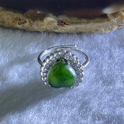 Natural Green Nephrite with Crystals In S925 Sliver Ring  (Adjustable Size) 2.92g 10.4 by 10.0 by 5.0mm - Huangs Jadeite and Jewelry Pte Ltd